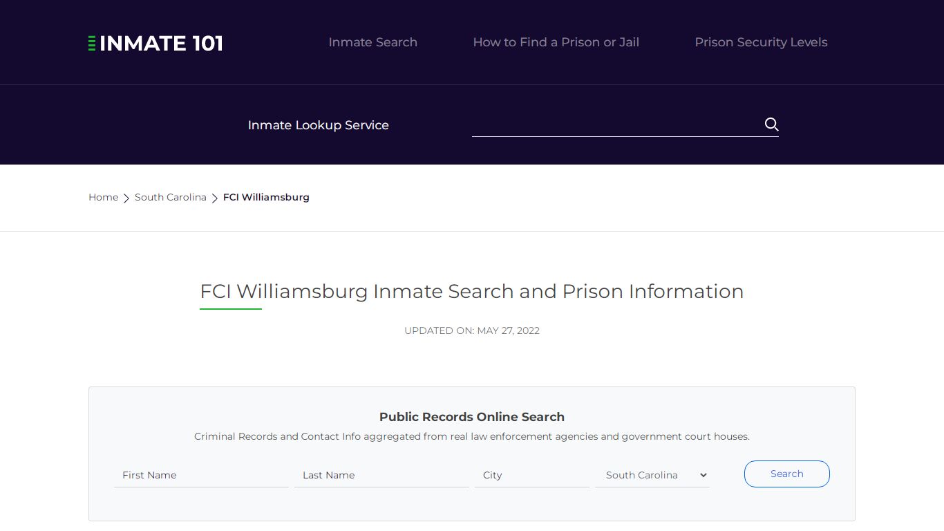 FCI Williamsburg Inmate Search | Lookup | Roster
